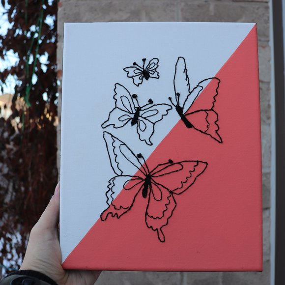 Handmade Embroidery Canvas with butterfly design. - Picture 3 of 5